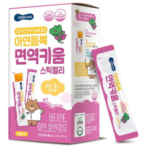 베베쿡 아연듬뿍 면역키움 스틱젤리 14p, 1개, 280g