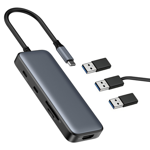 USB C타입 멀티허브 8in1 도킹스테이션 PD100W 충전 4K HDMI SD TF 카드 리더 맥북 노트북 확장 허브, 은흑색, 1개