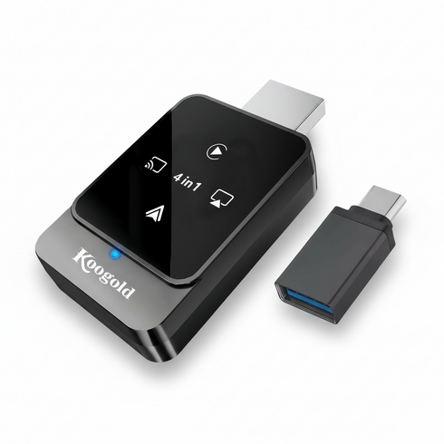 Koogold 4 in1 휴대폰 차량 연결 어댑터 무선 CarPlay 안드로이드오토 iOS 미러링 안드로이드 미러링 지원 차량용 동글, 검은색, Car Player