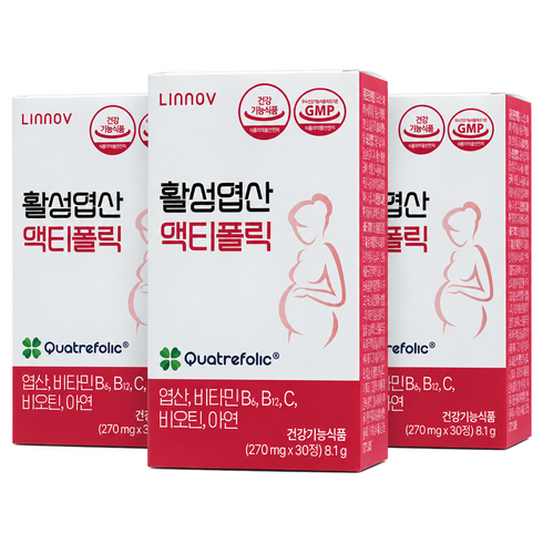 4세대 활성형엽산 리노브 활성엽산 액티폴릭 620ug 임신준비 임산부 엽산 영양제, 30정, 3박스