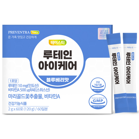 (핫딜/유통기한 27.01.20) 프리벤트라 테이스티 루테인 아이케어 / 60포 대용량 맛있는 눈영양제 어린이 키즈 청소년, 120g, 1개