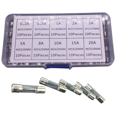 (제이케이) 유리관휴즈 퓨즈 10종 유리관 5*20mm 100pcs 자동차 CAR FUSES, 1세트