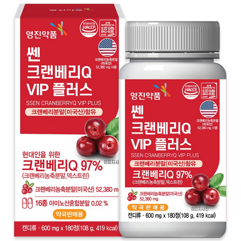 영진약품 쎈 크랜베리 Q VIP 플러스 여성 요로건강 600mg 180정, 1개