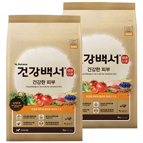 뉴트리나건강백서 강아지 건강한 피부 기능성 사료, 피부/피모+알러지, 2kg, 2개