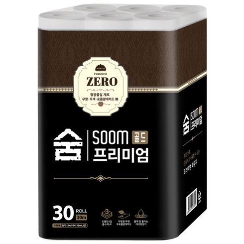 숨 프리미엄 골드제로 도톰한 3겹 무형광 화장지, 1개, 30롤, 30m