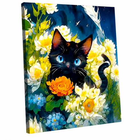 votgl 보석십자수 캔버스형 DIY 액자형 풍경 인물 꽃식물50x40cm, 024고양이, 1개