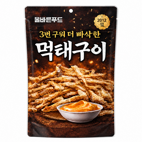 올바른푸드 3번구워 더 빠삭한 먹태구이 먹태채 술안주 마른안주, 5개, 50g