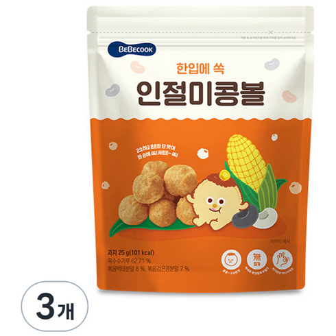 베베쿡 한입에 쏙 인절미 콩볼, 인절미맛, 25g, 3개
