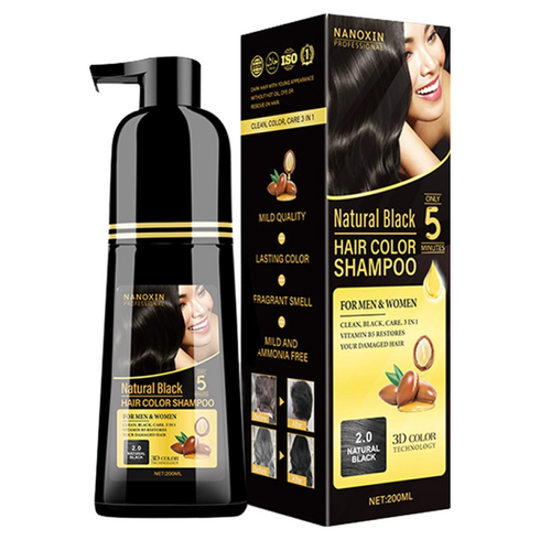 나녹신 프로페셔널 간편하고 빠른 컬러체인지 염색샴푸 200ml, 내추럴블랙, 1개
