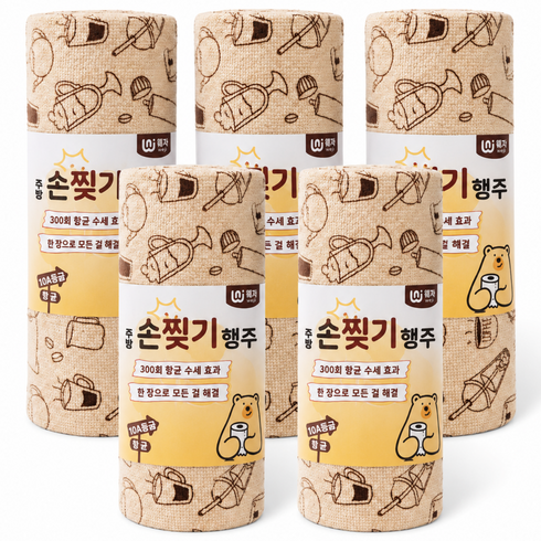 오스틱니 손으로 뜯어 쓰는 항균 주방 행주 롤 5개입 100매 25x25cm 일회용 위생 키친타월, 1세트, 5개