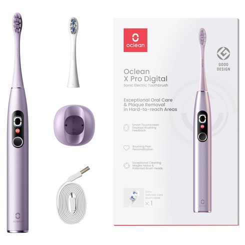 APP연동 오클린 X Pro 디지털 Oclean X Pro Digital 스마트 터치 스크린 전동칫술 분당 84000회 IPX7방수 1년무상A/S, 퍼플, 1개, 보라