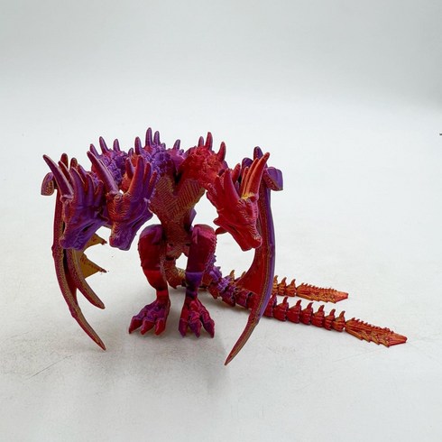 JAZOVO 야광 3D 프린팅 삼두룡 전신 가동 관절 장식품 다색 소장품 데스크톱 장식, 레드 퍼플
