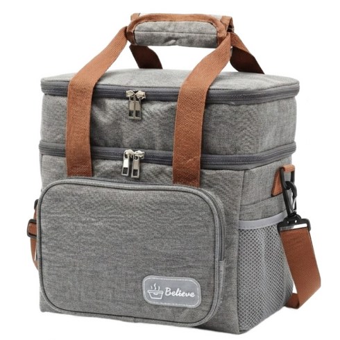Believe 2단분리 보냉백1 + 전용아이스팩3 + 맞춤밀폐용기3 필수구성, 그레이, 16L