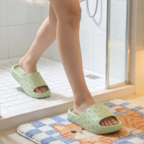 층간소음 완화 EVA 실내화 푹신한 쿠션 거실 슬리퍼 미끄럼방지 3cm 가족 커플 실내화 욕실화, 240, 그린