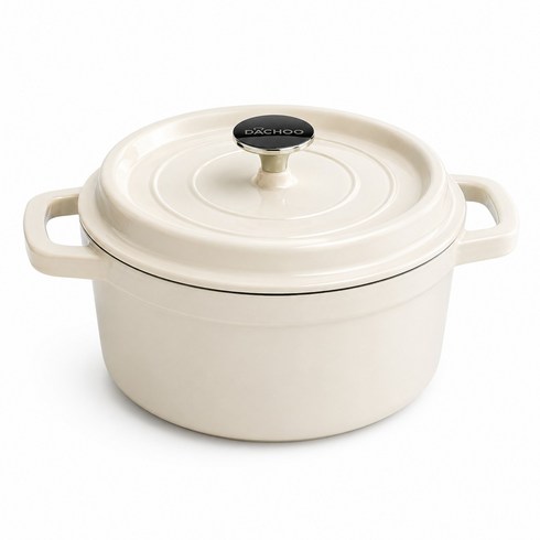DACHOO 법랑 주물 냄비 에나멜 캐서롤 국냄비 찜냄비, 1개, 크림화이트, 24cm