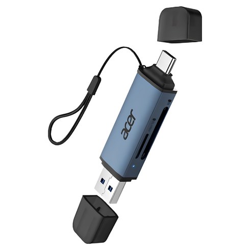 에이서 2-in-1 USB-A/USB-C 고속 카드 리더기 SD/microSD 동시 읽기/쓰기 5Gbps 초고속 전송 USB 3.0 고속 SD/TF 카드 리더기, 1개, 파란색, UC202