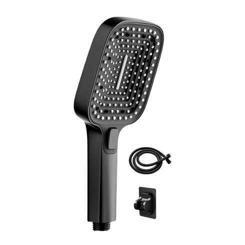 아크배라 프리미엄 초강력 3단 샤워기 헤드 호스 거치대 세트, 블랙색, 1개