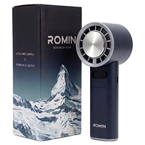 ROMIN 100단 BLDC 냉각 휴대용 선풍기 대용량 배터리 4000mAh, 네이비, 루민 미니 BLDC 핸디 선풍기