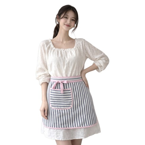 프리미엄 타올 스트라이프 허리앞치마 주방 카페 어린이집 미용실 수납주머니, 1개, 네이비