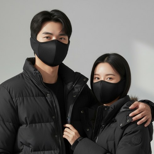믿추 방한 귀마개마스크 겨울 안면 기모, 블랙+블랙, 2개