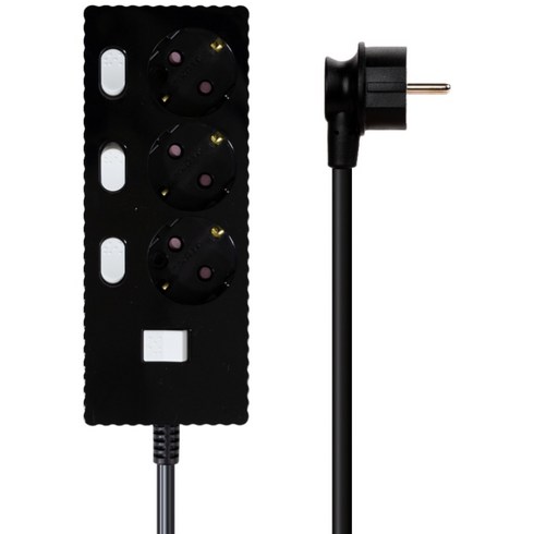 파워존 웨이브 고용량 개별스위치 멀티탭 과부하차단 3구 멀티콘센트 전기코드 50cm 1.5m 3m 5m 7m, 1개, 블랙, 5m