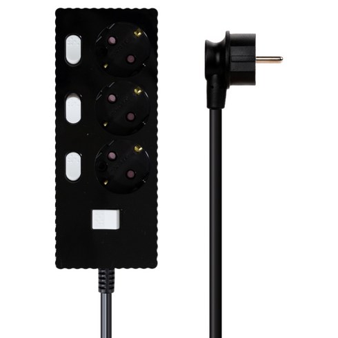 파워존 웨이브 고용량 개별스위치 멀티탭 과부하차단 3구 멀티콘센트 전기코드 50cm 1.5m 3m 5m 7m, 1개, 블랙