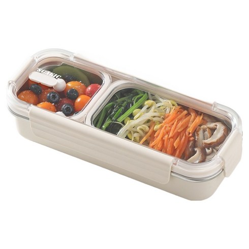 전자렌지 직장인 도시락통 칸칸이 스텐 밀폐용기 소풍 반찬통 런치박스, 740ml2칸 아이보리, 1개