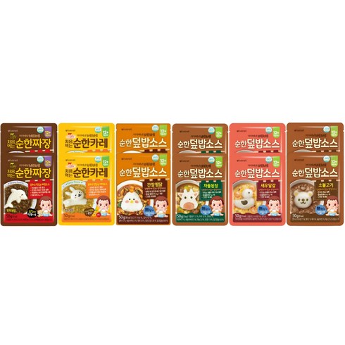 아이배냇 유아용 베베 순한 덮밥 소스 6종 12개 세트 짜장2+카레2+새우달걀2+소불고기2+차돌된장2+간장찜닭2, 50g, 카레+짜장+새우+소불고기+차돌된장+간장찜닭 2개씩