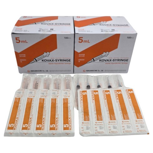 한국백신 일회용 주사기 5ml 23G 1" 100개, 2박스