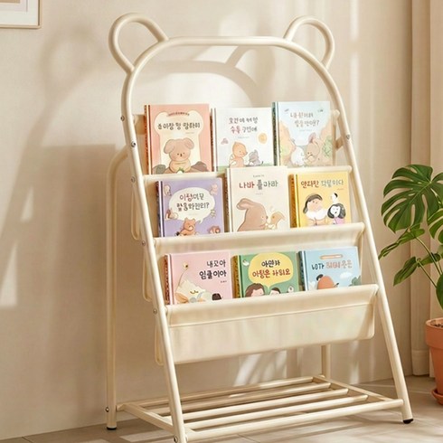 아기책장 아이방 인테리어 전면 진열형 안전한 라운드 마감 수납형, 4단, 화이트
