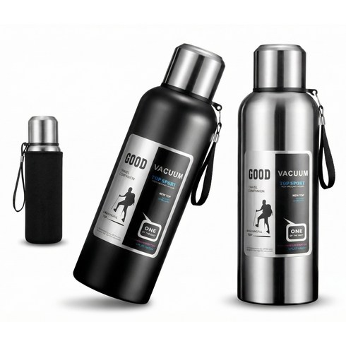 코코리브 스텐316 보온보냉병 파우치 세트, 1개, 1000ml, 스틸