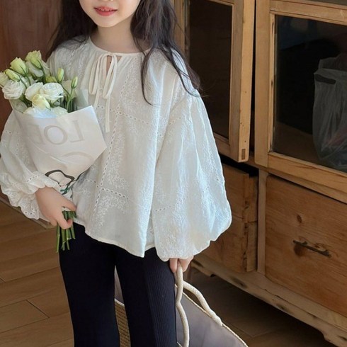 해피유통 14세 이상 아동용 봄가을 러블리 레이스 셔츠 편안하고 우아한 디자인 XG08