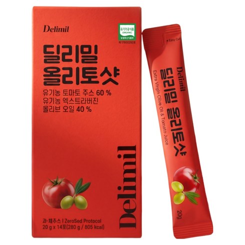 딜리밀 유기농 엑스트라버진 올리브오일 토마토 듀얼 올토샷 스틱 20ml 14포, 4박스, 280g