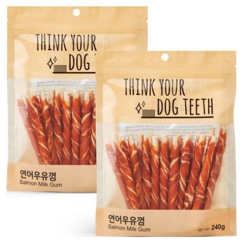 띵크유어도그티 강아지 딩고껌 스틱형 20P, 혼합맛(연어/우유), 240g, 2개