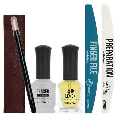 위드샨 네일케어 5종 풀세트+파우치 구성, 루비푸셔 + 이레이저 15ml + 프리퍼레이션 + 프리미엄핑거파일 + 트리트먼트오일 15ml, 1세트
