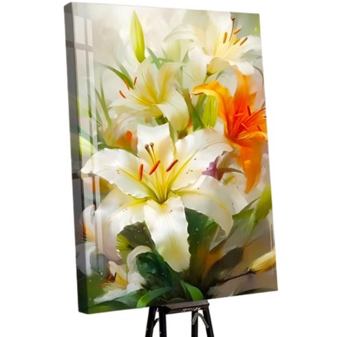 votgl 보석십자수 캔버스형 DIY 액자형 풍경 인물 꽃식물50x40cm, 045나리꽃, 1개