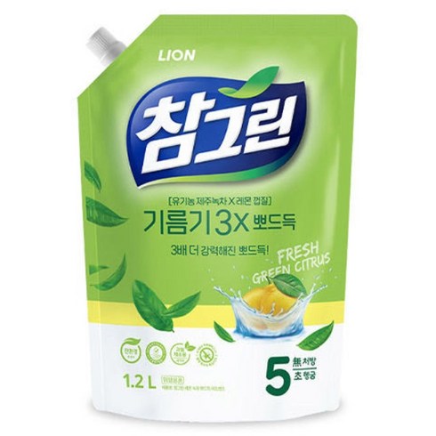 참그린 레몬 녹차 뽀드득 어드밴스 주방세제 리필, 1.2L, 1개
