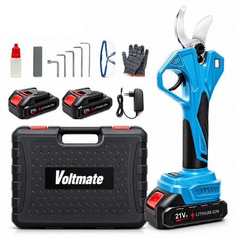 [국내발송] VoltMate 독일의 전기 기술 최신형무선 21V BLDC 전지가위 전동가위 35mm LED전원디스플 전력량 표시 2000mAh 배터리 2개 풀옵션세트, 1세트