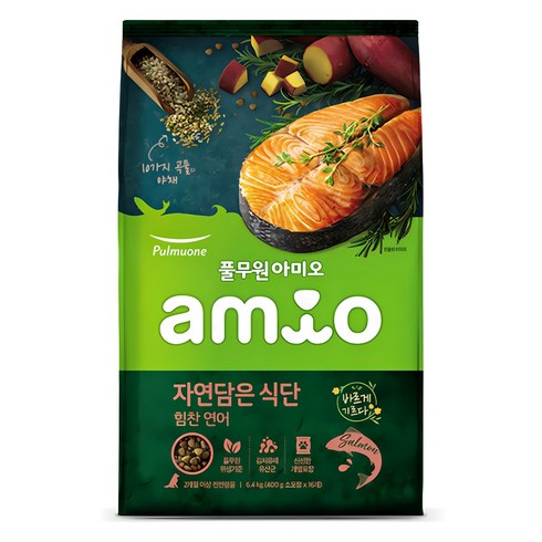 풀무원아미오 전연령 강아지 자연담은 식단 건식사료, 연어, 400g, 16개