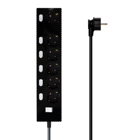 파워존 자동소화 4000W 고용량 웨이브 개별스위치 과부하차단 6구 멀티탭 50cm 1.5m 3m 5m 7m, 자동소화 개별스위치 6구 1.5m 블랙, 1개, W9ME615BK