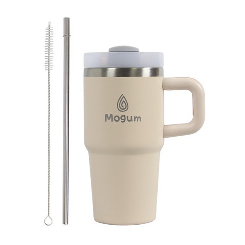 모굼 보온 보냉 대용량 손잡이 스텐 텀블러, 1개, 600ml, 로즈베이지