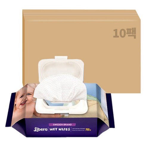 리베로 아기 물티슈 프리미엄 엠보싱 캡형 화이트, 60g, 70매, 10세트