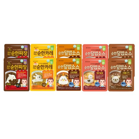 아이배냇 유아용 베베 순한 덮밥 소스 5종 짜장2+카레2+새우달걀2+소불2+간장2, 10개, 50g, 소불고기3개+새우달걀3개+짜장2개+카레2개