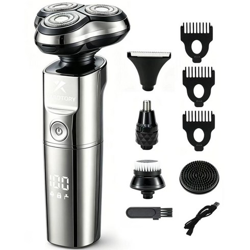 라보토리 남자 전기면도기 3헤드 회전식 USB 충전 생활방수 전기 면도기, 메탈그레이, ZCB104