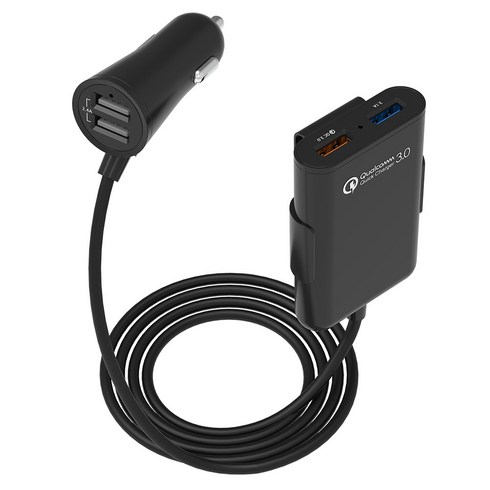 챌린지하이브리드 퀵차지 3.0 멀티 4포트 USB 연장형 차량용 고속충전기, 블랙, CHC-360BQ