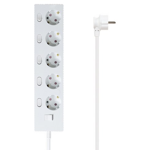 파워존 4000W 고용량 웨이브 개별스위치 과부하차단 5구 멀티탭 콘센트 50cm 1.5m 3m 5m 7m, 개별스위치 5구50cm 화이트, 1개