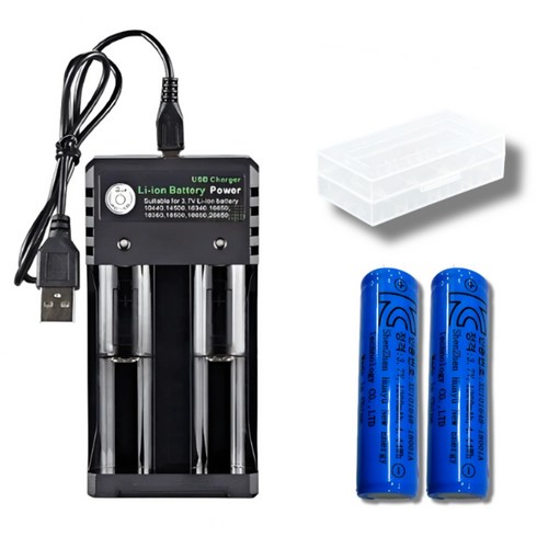SGTIME 18650 1200mAh 리튬이온 보호회로 배터리 2p + 2구 멀티 충전기 케이스포함, 1세트, 2개입