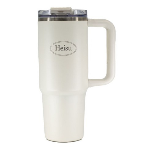 헤이수 스텐 대용량 텀블러 빨대 손잡이 900ml, 아이보리, 1개