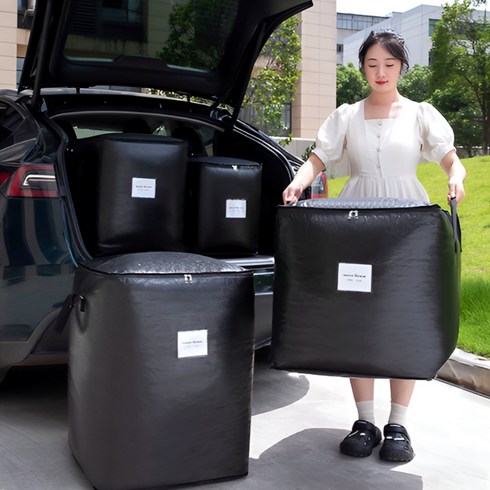 아즈몰 2pcs 튼튼한 초대형 이사 가방 접이식 보관백 손잡이 이삿짐, 2개, 블랙