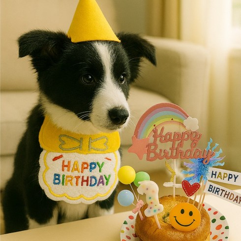 강아지 고양이 올인원 생일파티세트, 1세트, 노랑세트